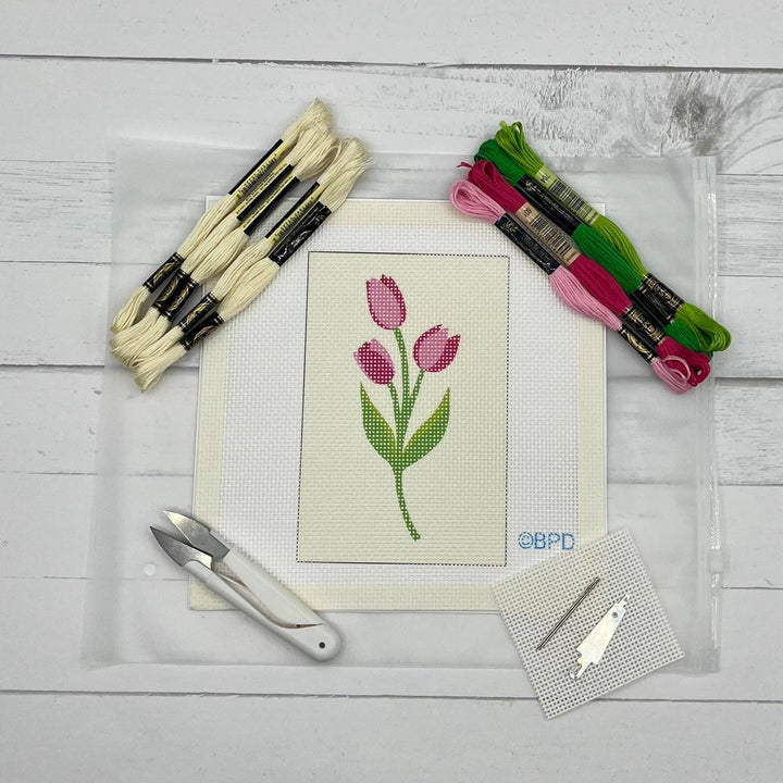 Tulips Needlepoint Kit (solid beige background)