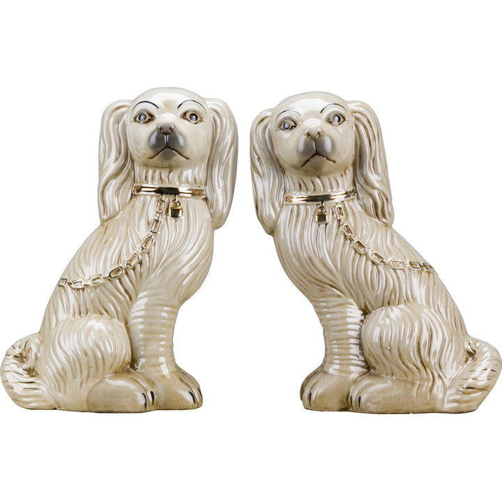 Staffordshire Dogs - Cream with Chain 13"