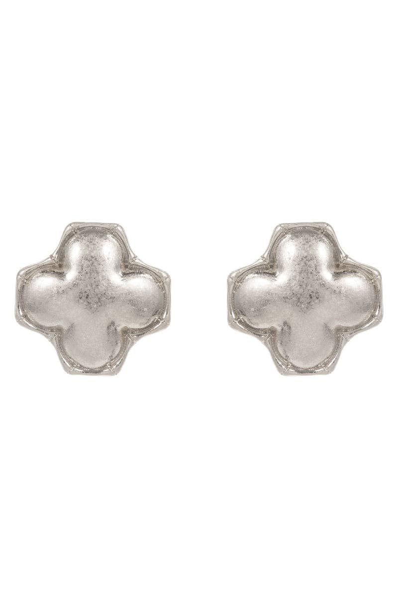 Clover Domed Bamboo Frame Titanium Post Earrings
