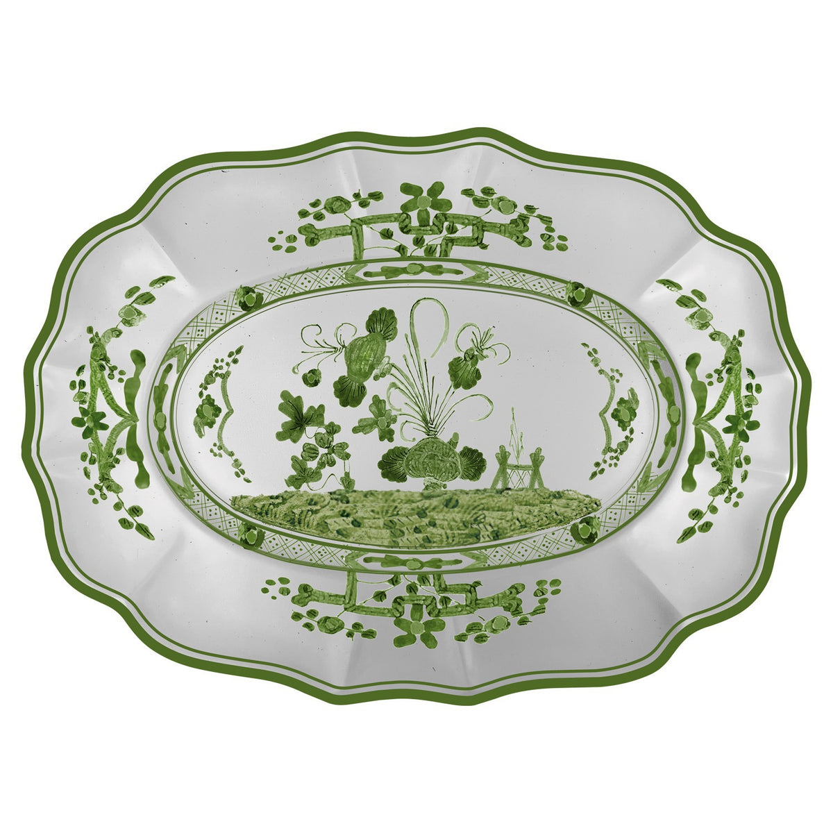 VIDA Faenza Large Oval Platter Green & White