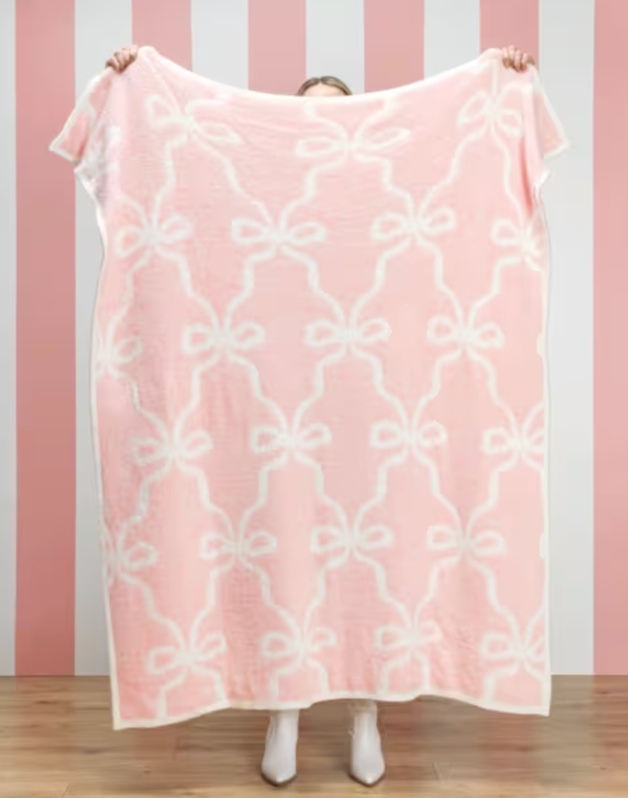 Blush Bow Chenille Blanket