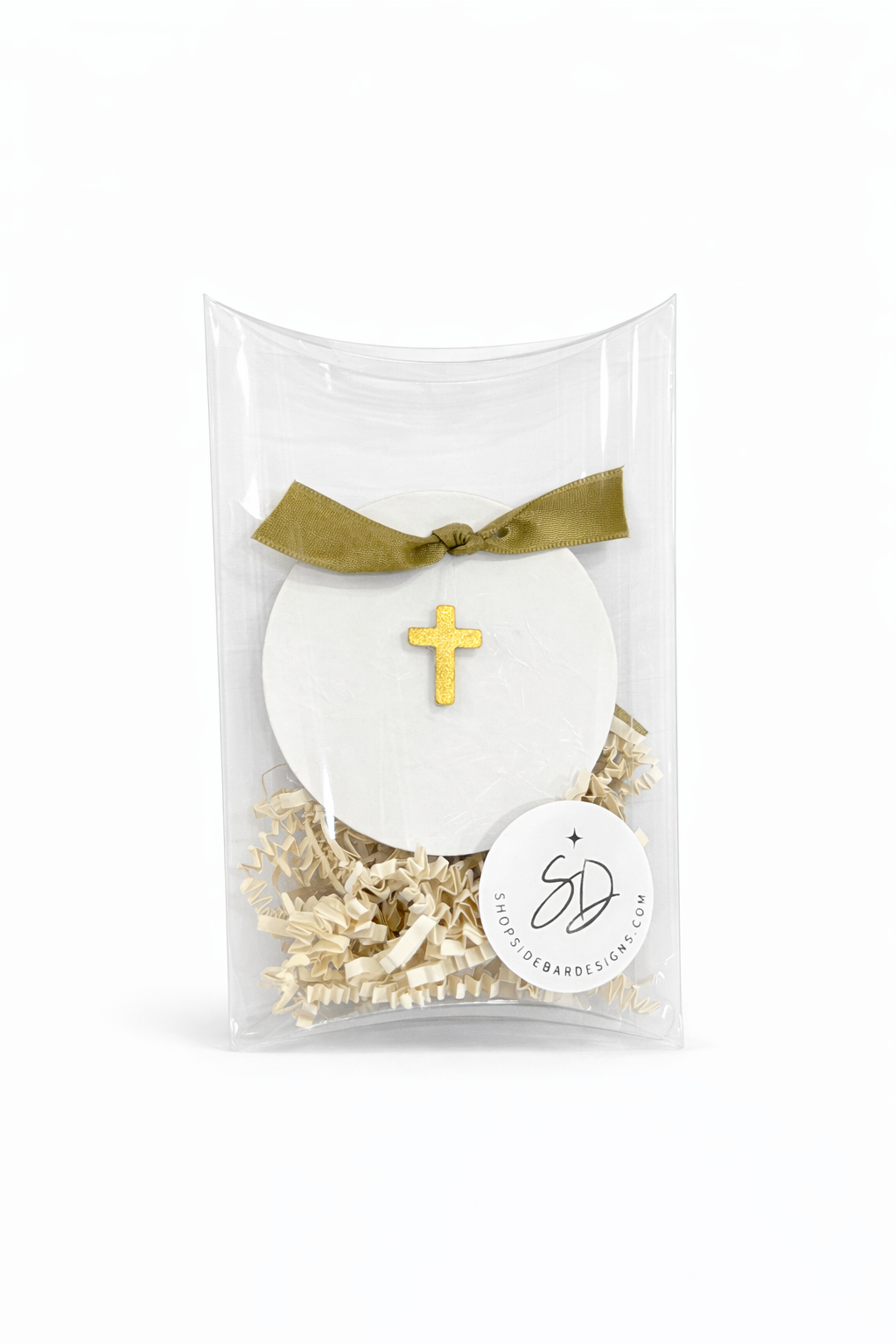 Tiny Cross on Ornament (Olive Green)