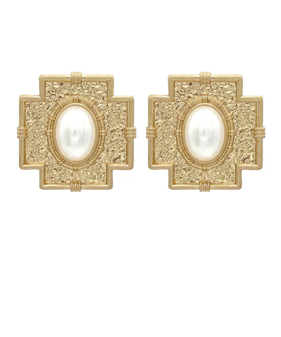 Cross w/Oval Pearl Earrings