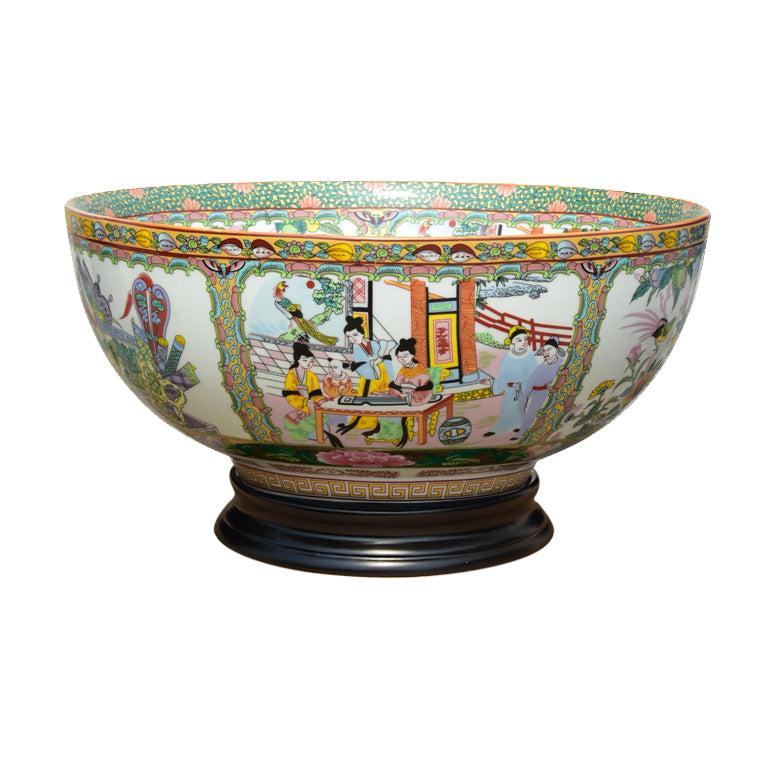 Rose Medallion Bowl with Stand 14"