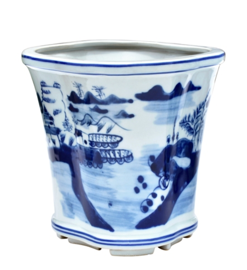 Blue & White Porcelain Oval Planter 10-inch