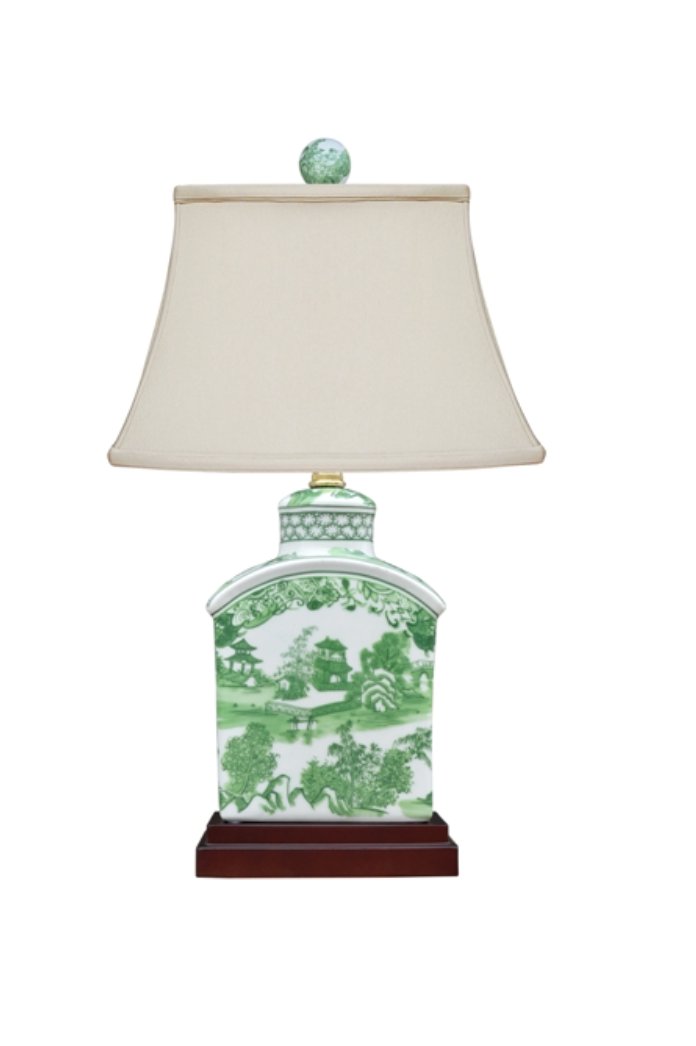 Green and White Chinoiserie Lamp