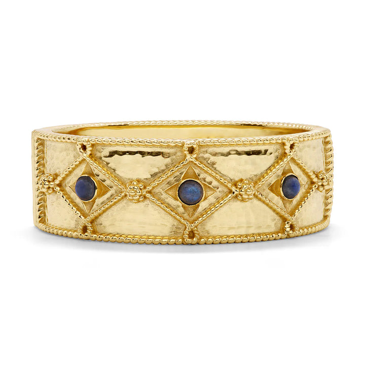Victoria Hinged Bangle in Hmmrd Gold,Blue Lab