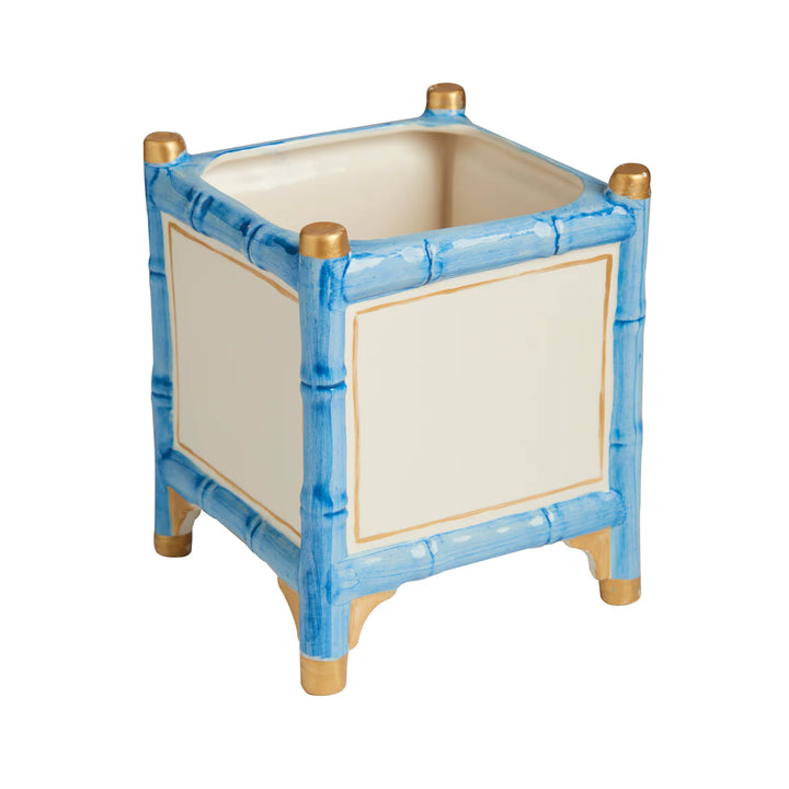 Cachepot Sm Bamboo Blue/White/Gold