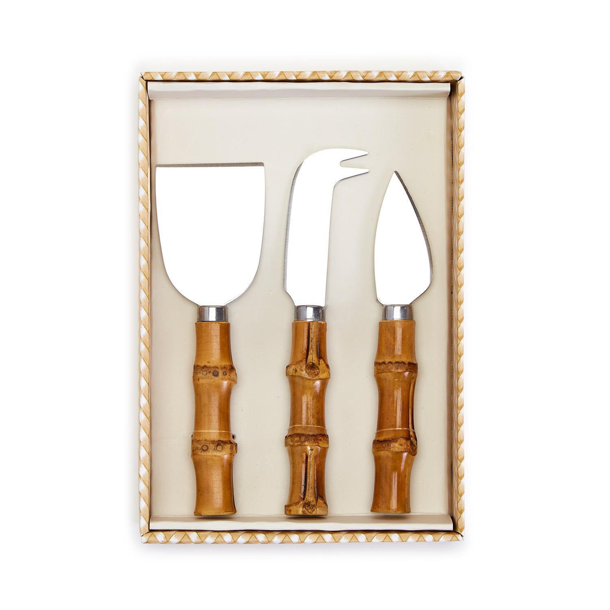 Natural Bamboo Handle Cheese Knives in Gift Box Set of 3
