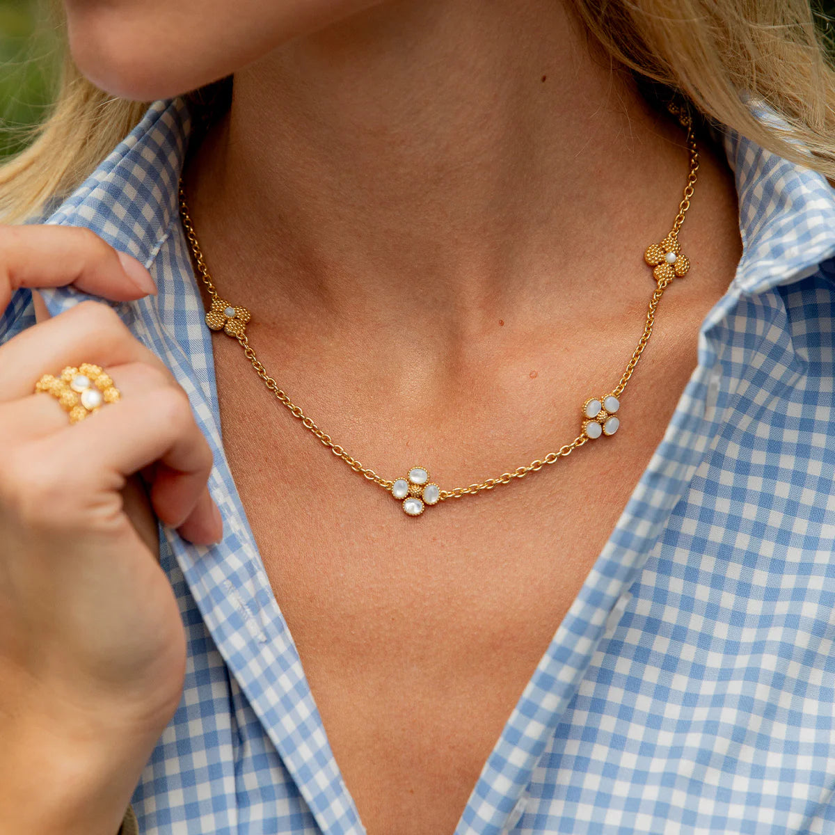 Berry Clover Double Sided Necklace, 16"+2" - MOP