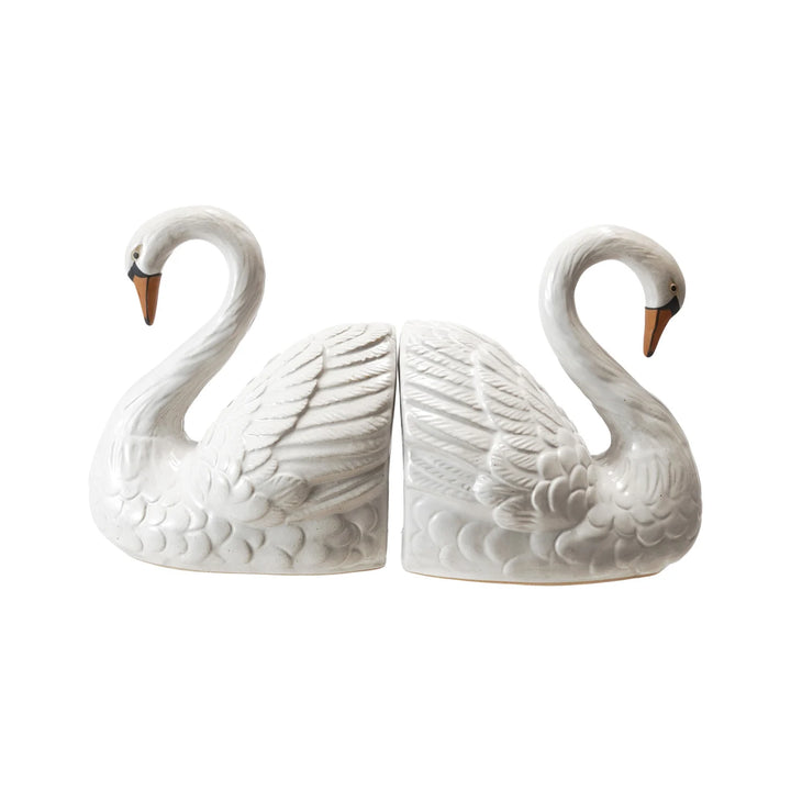 Stoneware Swan Shaped Bookends Pair