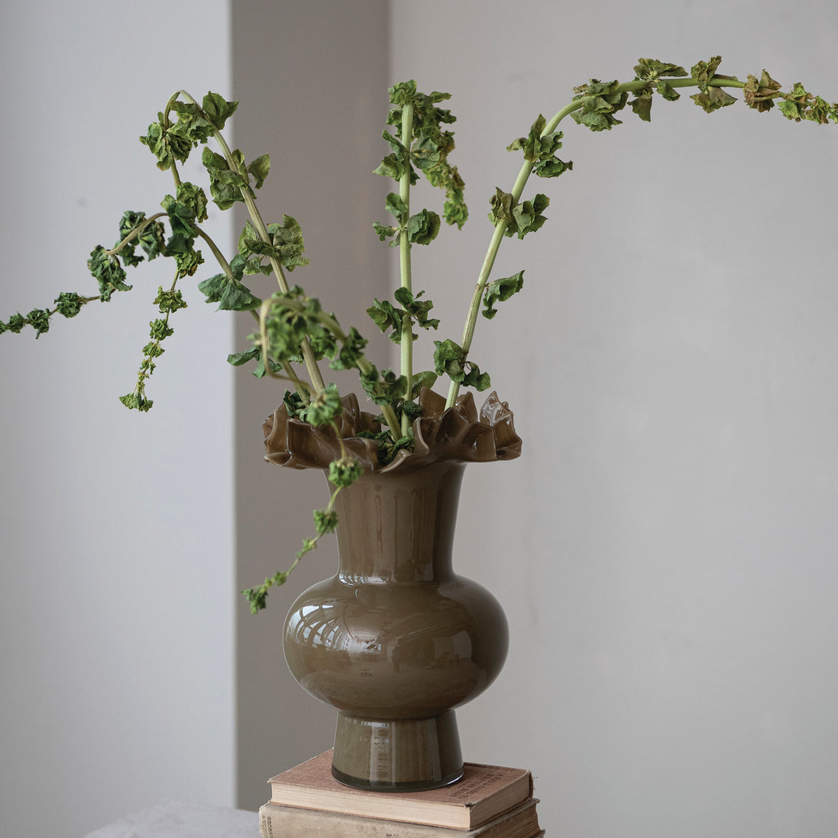 Glass Footed Ruffled Vase