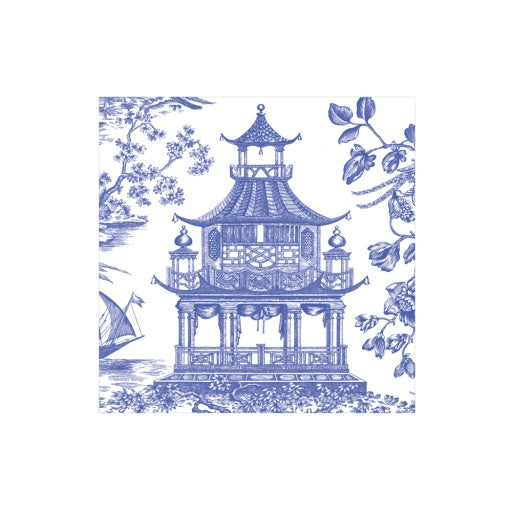 Chinoiserie Toile Pagoda Blue Napkin Cocktail