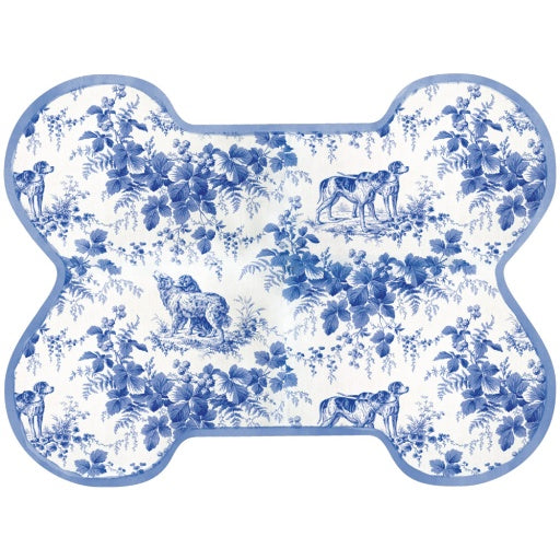 Dog Toile Blue Placemat Die Cut Single-Dog Bone