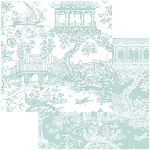 Chinoiserie Toile Robin's Egg Roll Gift Wrap 30 Inch X 8Ft-2 Inch Core