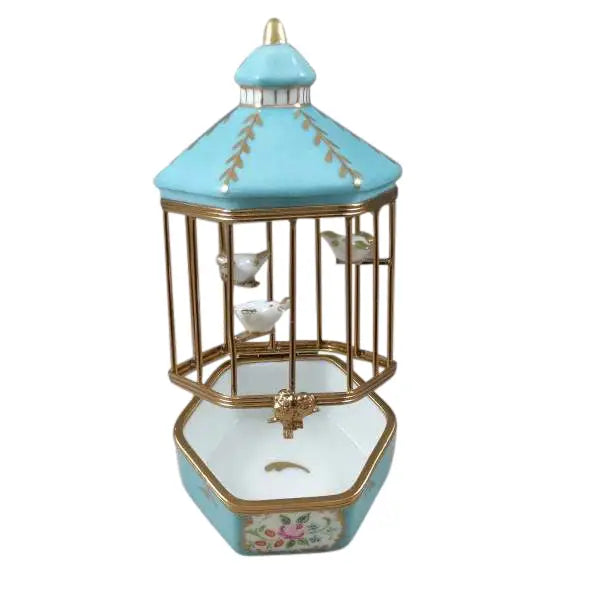 Tiffany Blue Bird Cage with 3 Gold Birds