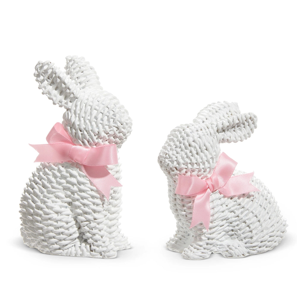 White Woven Bunnies with Bows (Set)