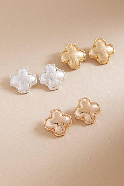 Clover Domed Bamboo Frame Titanium Post Earrings