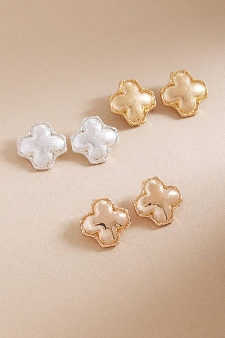 Clover Domed Bamboo Frame Titanium Post Earrings