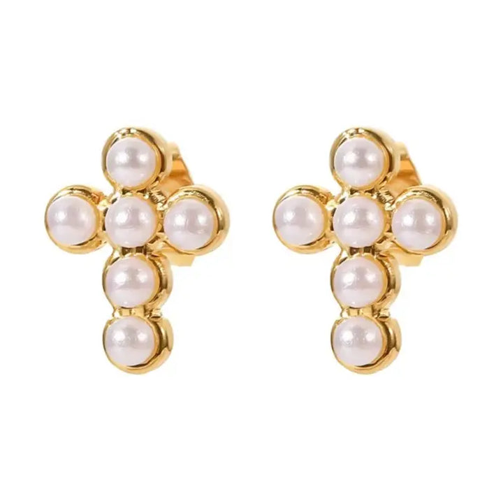 Pearl Cross Stud Earrings