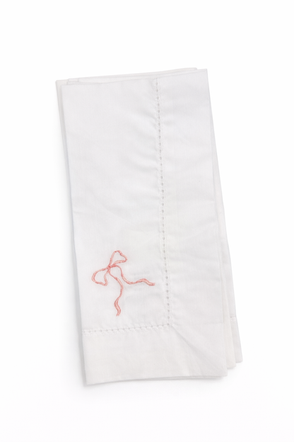 Pink Bow Embroidered Dinner Napkins