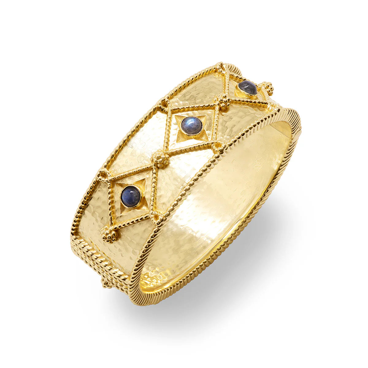 Victoria Hinged Bangle in Hmmrd Gold,Blue Lab