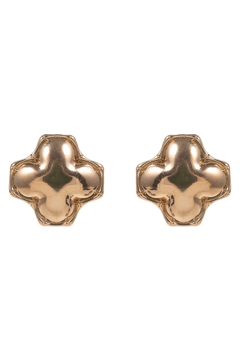 Clover Domed Bamboo Frame Titanium Post Earrings
