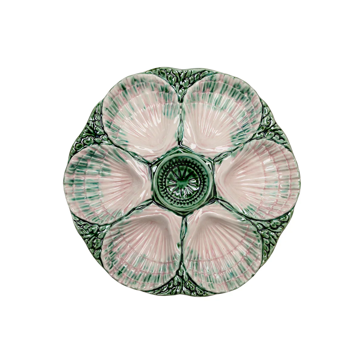 Oyster Plate - Green & Cream/Pink
