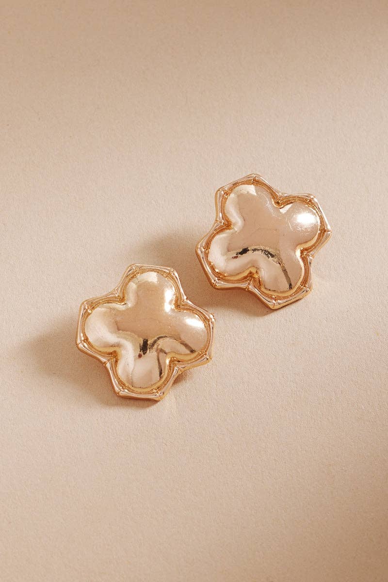 Clover Domed Bamboo Frame Titanium Post Earrings