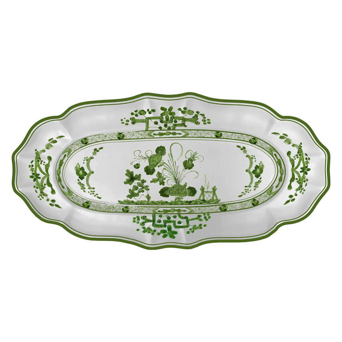 VIDA Faenza Long Rectangle Tray Green & White