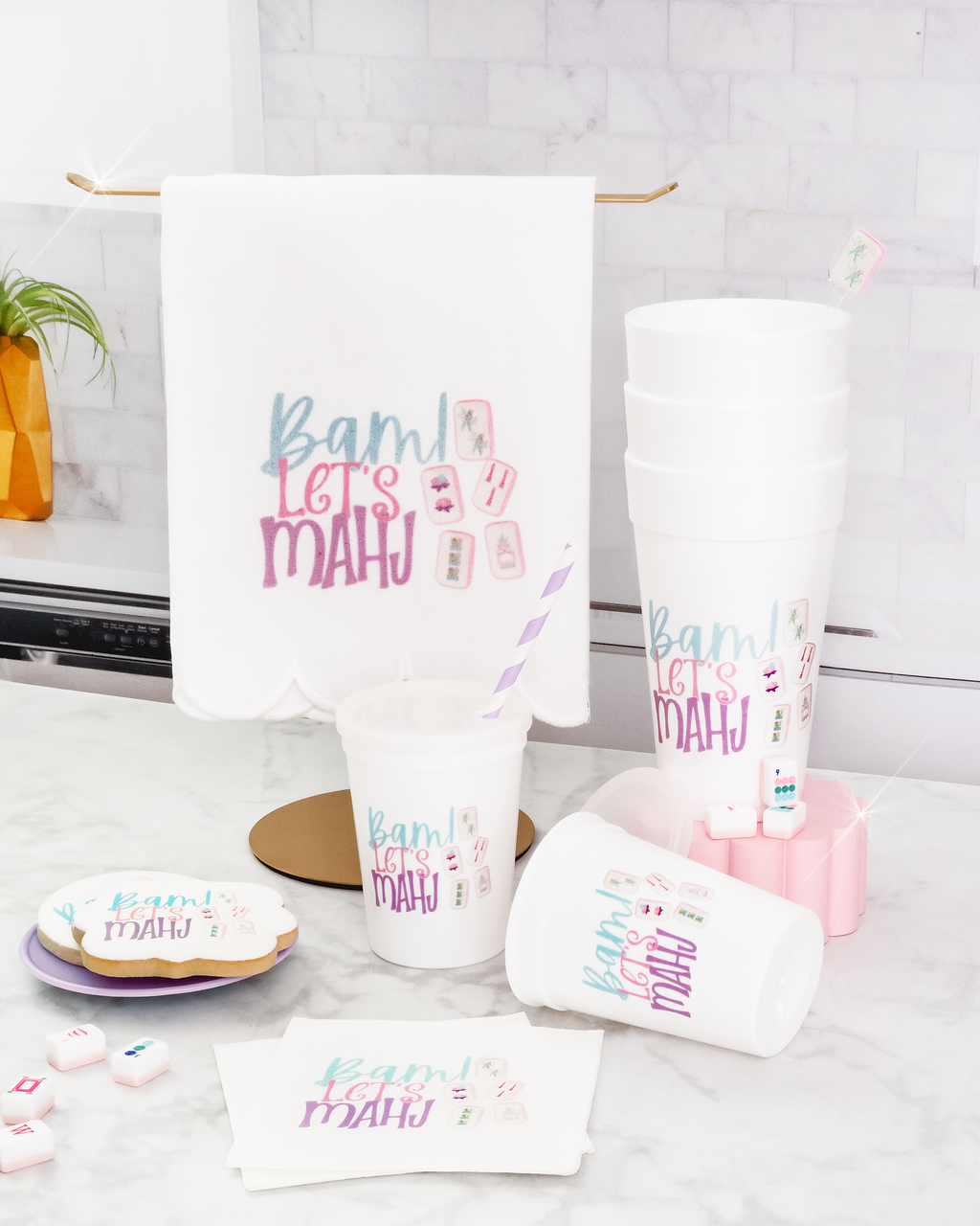 Bam Let's Mahj Styrofoam Cup | Set of 10 | 20 oz