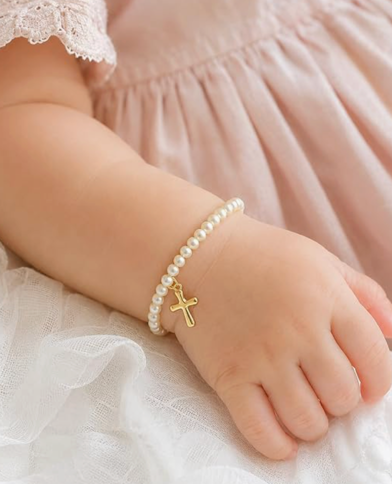Boxed Cross Pearl Bracelet