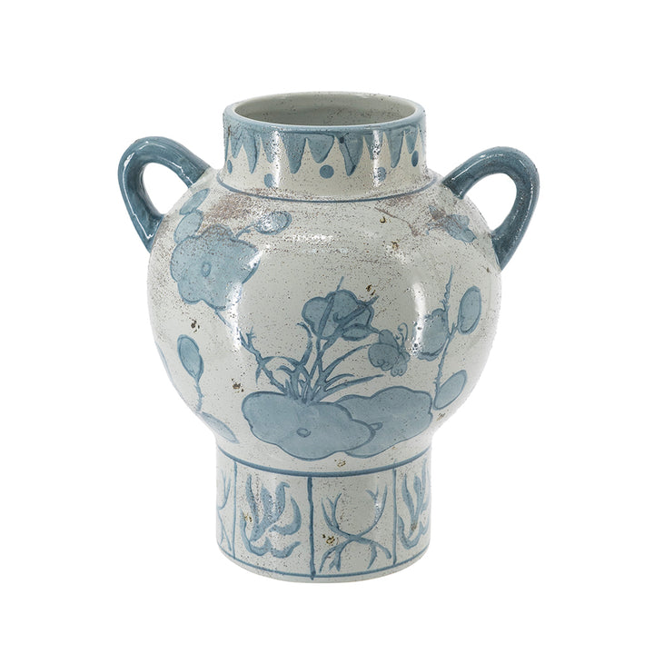 Vase with Abstract Floral Pattern and Handles