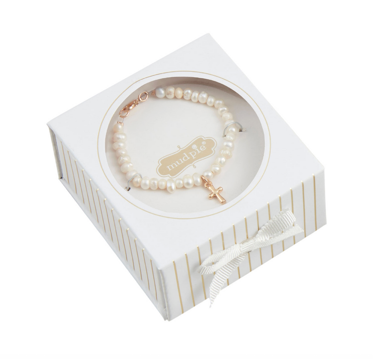Boxed Cross Pearl Bracelet