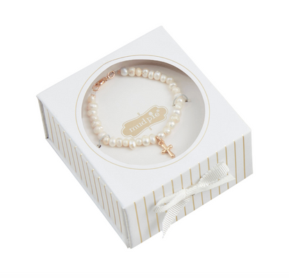 Boxed Cross Pearl Bracelet