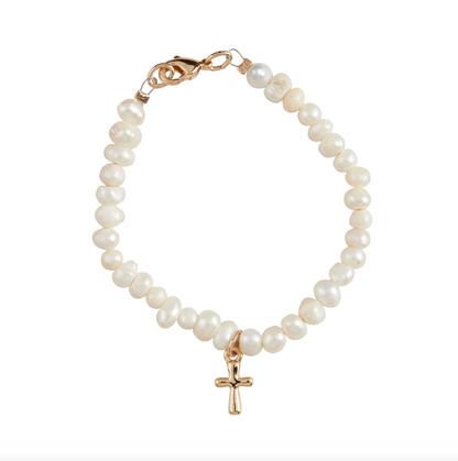 Boxed Cross Pearl Bracelet