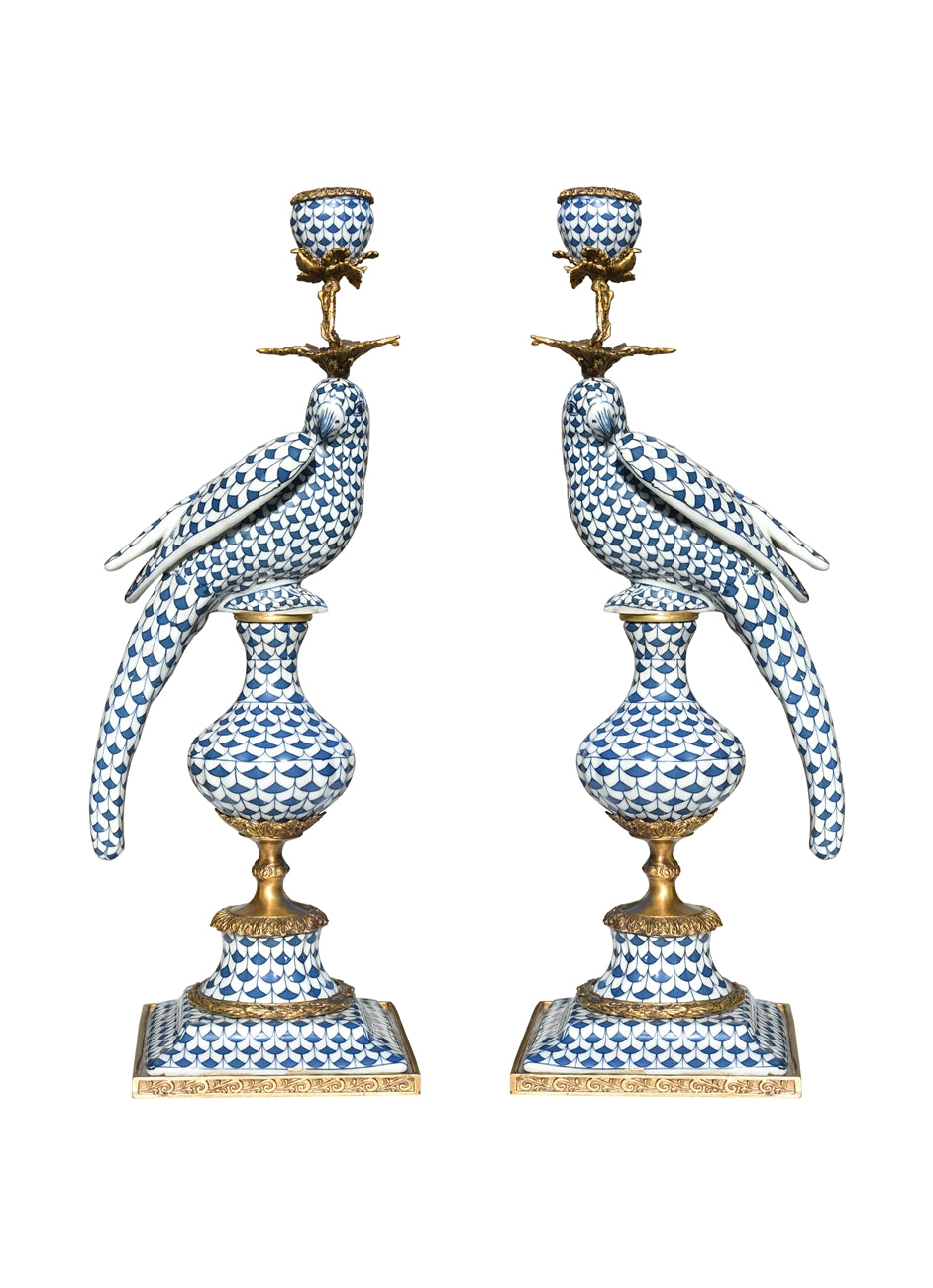 Blue & White Fish-Scale Porcelain Candle Holder
