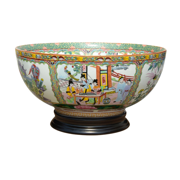 Rose Medallion Bowl with Stand 14"
