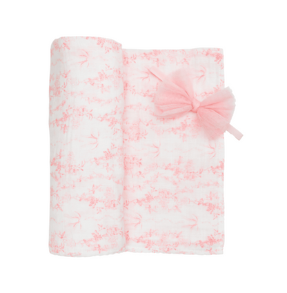 Pink Toile Swaddle with Hair Bow