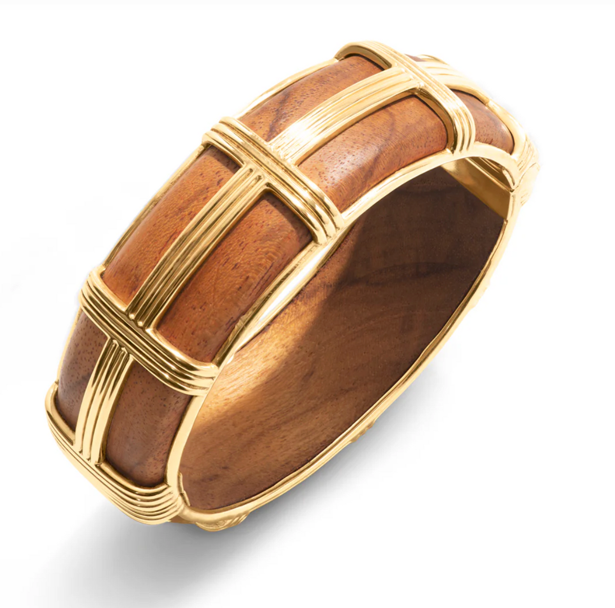 Gaia Hinged Bangle in Gold,Teak