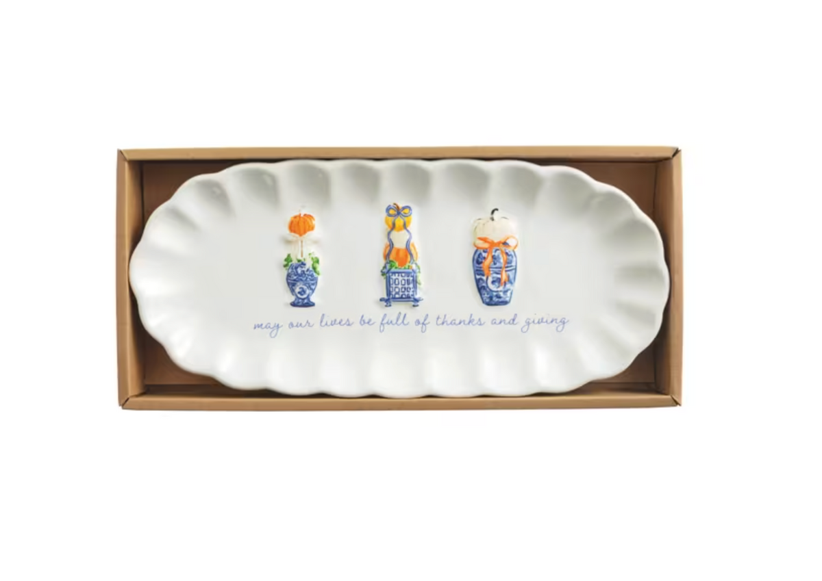 Pumpkin Topiary Scalloped Tray