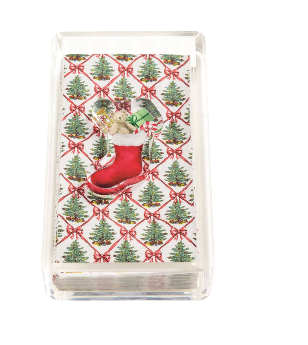 Stocking Tartan Guest Napkin & Caddy Set
