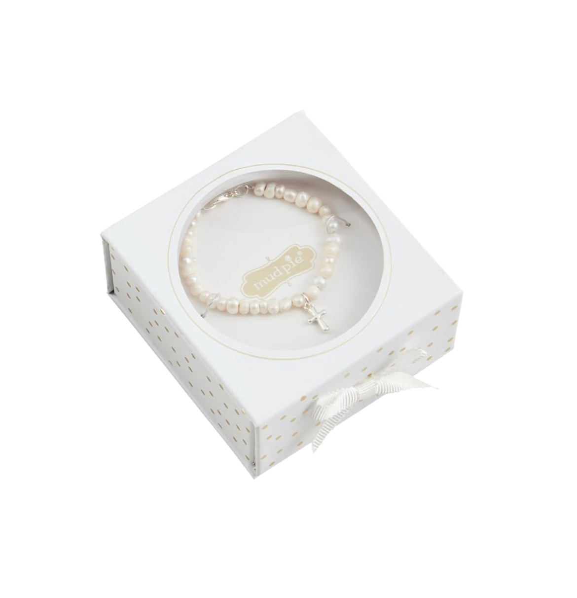 Boxed Cross Pearl Bracelet