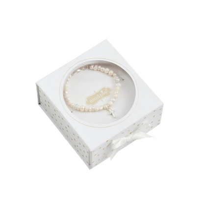 Boxed Cross Pearl Bracelet