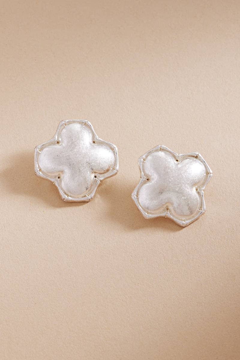 Clover Domed Bamboo Frame Titanium Post Earrings
