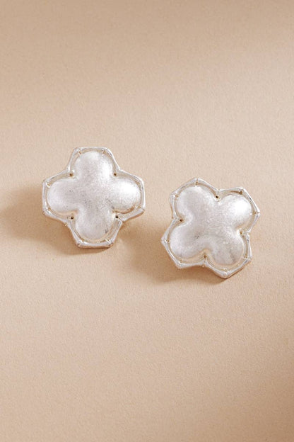 Clover Domed Bamboo Frame Titanium Post Earrings