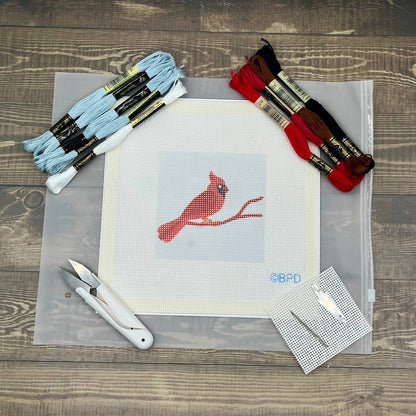 Cardinal Needlepoint Kit (red beak on light blue)