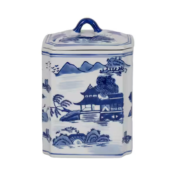 Ceramic 8" H Rectangular Jar with Lid, Blue