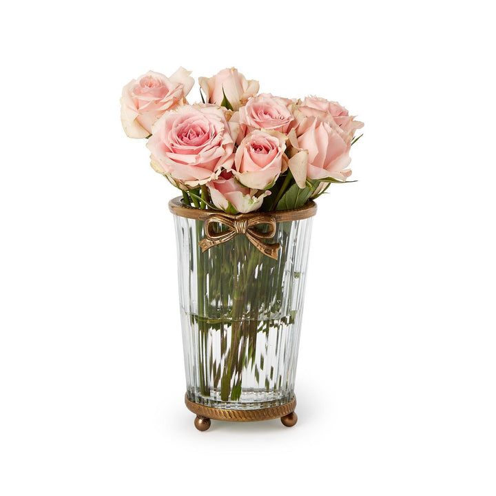 Antique Gold Finish Glass Vase w/Bow Accent