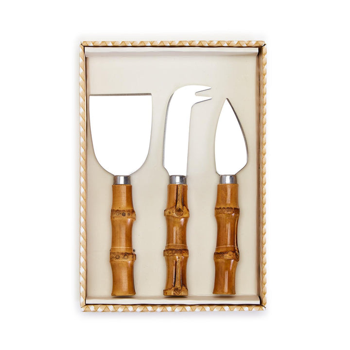 Natural Bamboo Handle Cheese Knives in Gift Box Set of 3